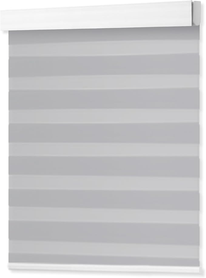 DENFOON Motorized Zebra Blinds, Solar Powered Dual Layer Automatic Shades with Remote Control, Gray, 29 x 72