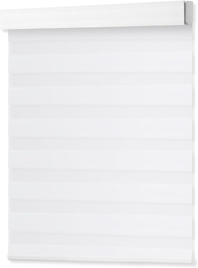 DENFOON Motorized Zebra Blinds, Solar Powered Dual Layer Automatic Shades with Remote Control, Rechargeable Smart Blinds Horizontal Wireless Electric Shades for Windows, Custom Size, White, 40 x 72