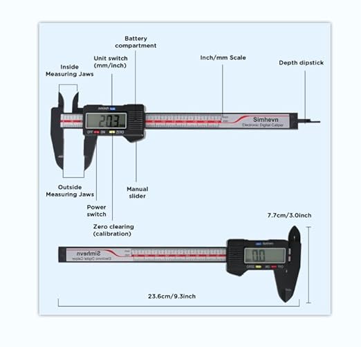 Simhevn Electronic Digital Caliper and Measuring Tape,6 Inch/150mm Digital Micrometer with Large LCD Screen, Easy Switch from Inch/mm,60 Inch/150cm Measuring Tape for All-Purpose Household