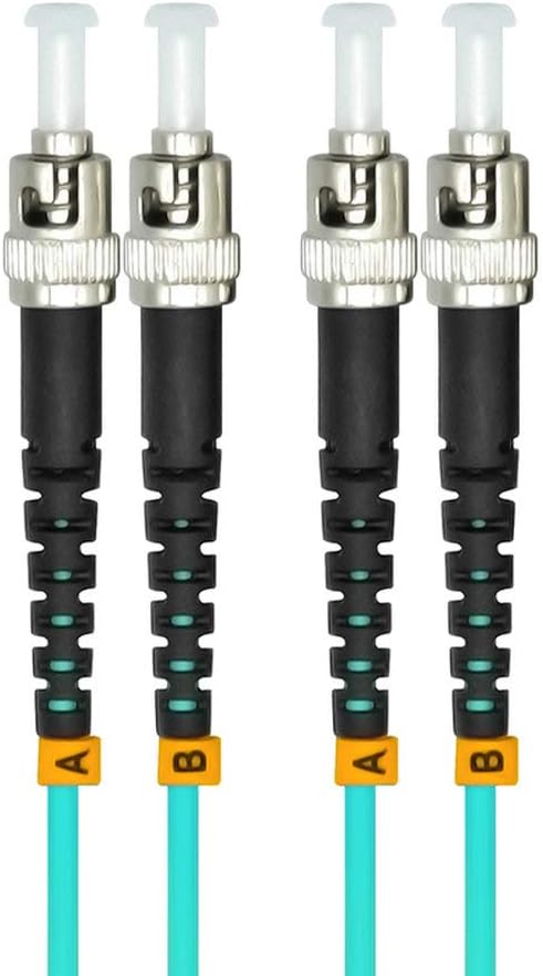 Jeirdus 30Meters 100ft ST to ST Duplex 50/125 10G OM3 Multi-Mode Fiber Optic Cable Jumper Optical Patch Cord ST-ST