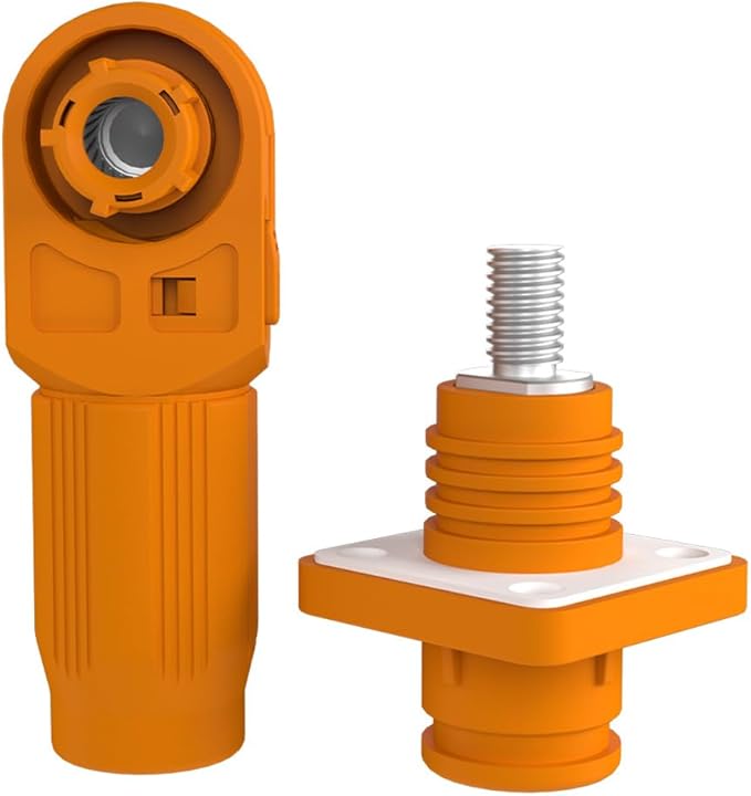 1 Set Battery Energy Storage Connector, Quick Plug Terminal High Current Connectors Right Angle Plug and Socket IP67 Waterproof Power Connector Stud Wiring Method 200A 50mm² (200A, Orange)