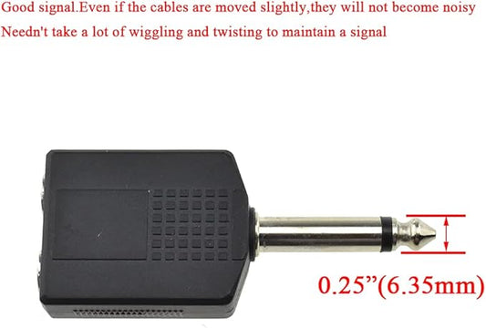 HAHIYO 6.35 M-2x6.35 F-TS Stereo Plug Interconnect Audio One Male 6.35mm(1/4 inch) and Two Females 6.35mm(1/4Inch) Adapter Splitter Good Signal Sound Snap Tight Not Wobble for Guitar Black 2pcs