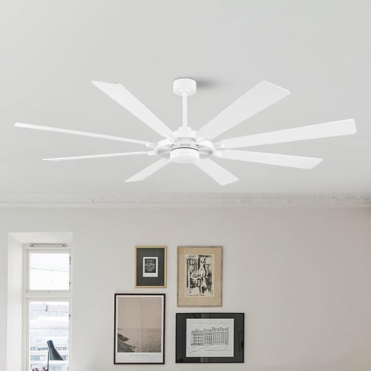 ELEHINSER 80 Inch Ceiling Fan with Lights and 3 Downrods, 8 Plywood Blades, 6-Speed Noiseless Reversible DC Motor, 3CCT, Windmill Ceiling fan for Kitchen Bedroom Living Room, Gloss White