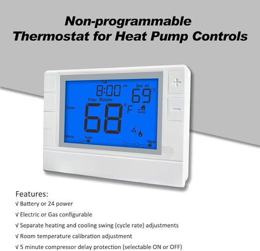 Thermostat for Home, Premium Heat Pump Room Temperature Controller, up to 2H/1C, Easy-to-Read Large Display,Blue Backlight