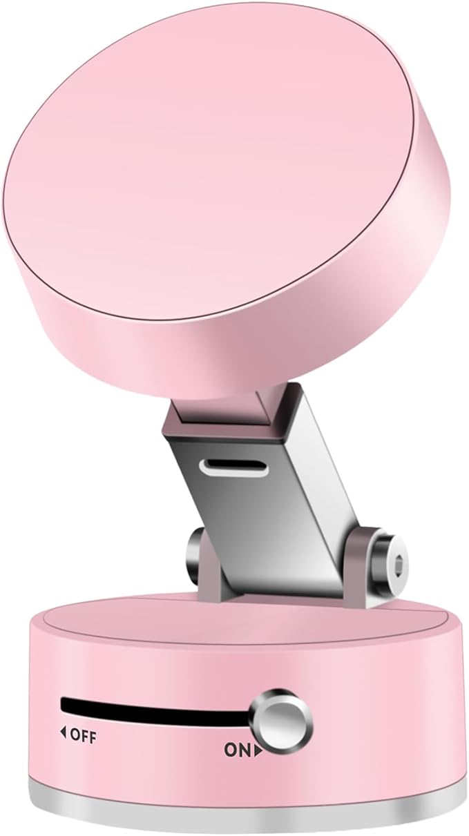 Foldable Vacuum Magnetic Suction Phone Holder,Retractable Magnetic Car Holder,Hands-Free Portable Multifunctional Vacuum Suction Phone Mount for Car, Mirror, Gym, Kitchen (Pink)