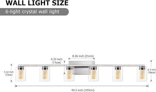 SADENICEL 6 Light Brushed Nickel Bathroom Light Fixtures, LED Vanity Lights Crystal White/Neutral/Warm Bathroom Lights Over Mirror for Bathroom, Bedroom,Living Room (6 Light)