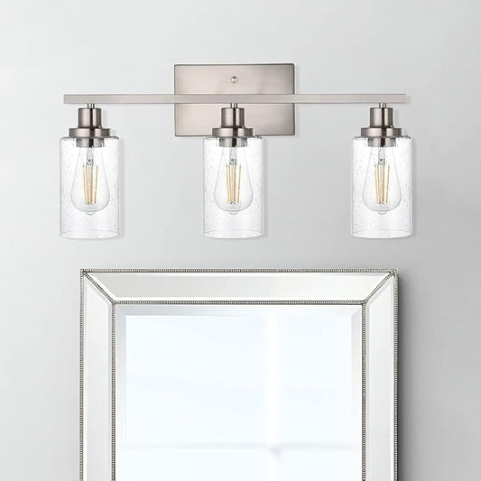 WINSHEN Bathroom Light Fixtures 3-Lights Seeded Glass in Brushed Nickel Finish, 23.6-Inches Vanity Lighting Bath Wall Mount Lamp for Kitchen Living Room Workshop