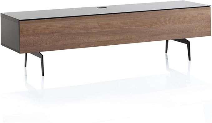 SONOROUS ST-360 Premium TV Stand for Living Room โ Modern TV Stands & Entertainment Center with Storage โ Black Glass & Walnut Wood Cover โ Luxury Media Console with Metal Legs for TVs up to 75 inches