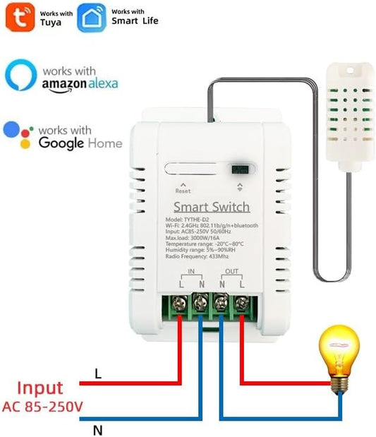 MHCOZY WiFi Wireless Temperature Controller,Include Temperature Probe Sensor ,Tuya app Remote 16A Smart Switch with Energy Consumption Monitoring,Work with Alexa Google (Temperature and Humidity)
