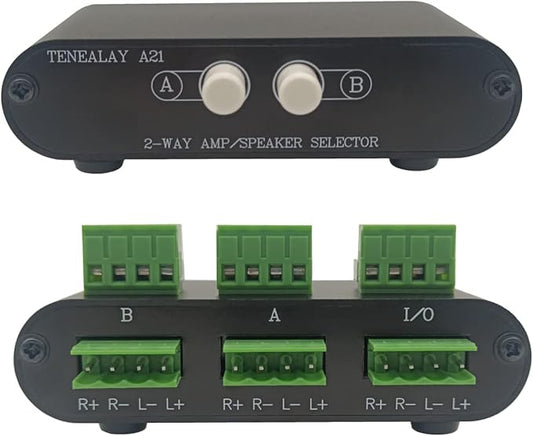 TENEALAY 2-Way Stereo Amplifier Speaker Selector, AB Speaker Switch 2 Zone Distribution, Amp Switcher Box, SPK Controller A21