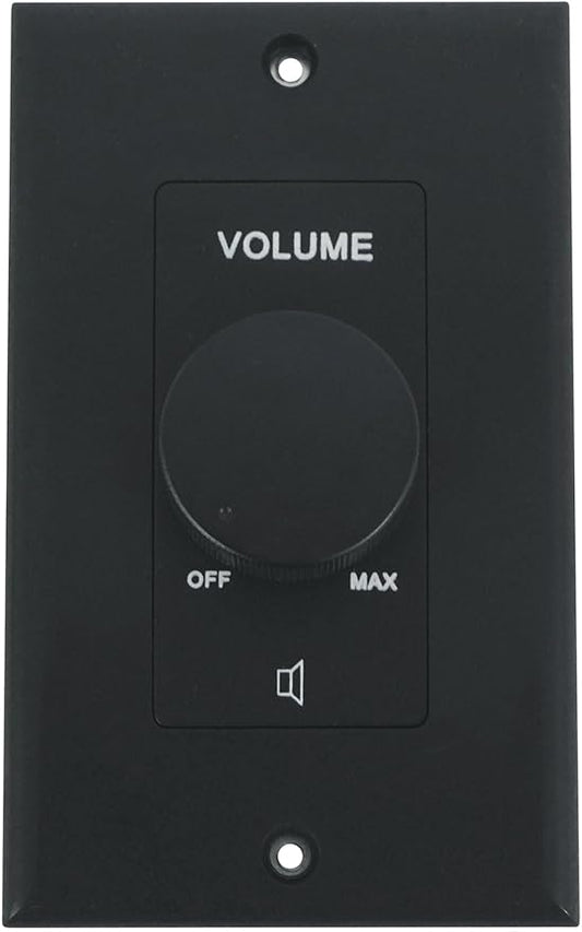 Rockville VOL70200 Black 200W 70V Volume Control Zone Controller, Single Gang, 12-Step Attenuation, Detachable Euro-Block, for Multi-Zone Audio Systems