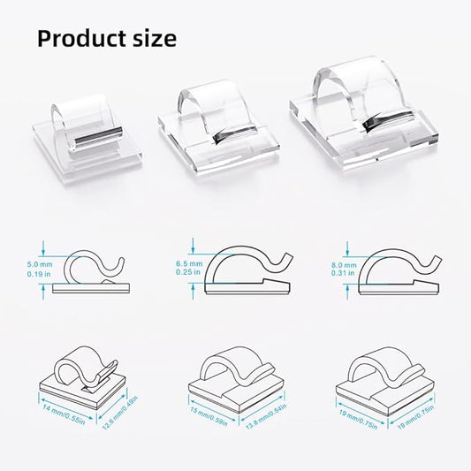 ITUGOU 100 PCS Cable Clips Cord Organizer (Small, Medium,Large),Wire Holder for Cable Management, Outdoor Light Clips Light Hooks for LED String,Car Dash Cam, Extension Cord (Clear)