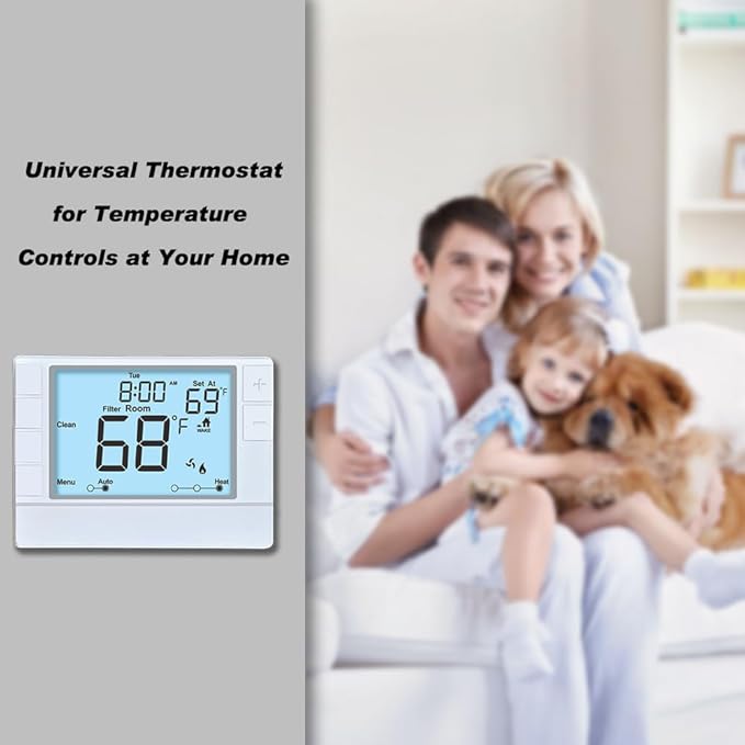 Thermostat for Home, Premium Heat Pump Room Temperature Controller, up to 2H/1C, Easy-to-Read Large Display,White Backlight