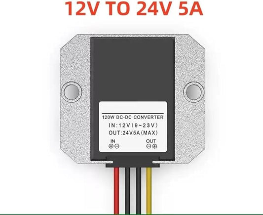 120W 5A DC-DC Boost Converter,12V to 24V Step-Up Voltage Regulator with Waterproof & Short Circuit Protection for Trucks, Golf Carts