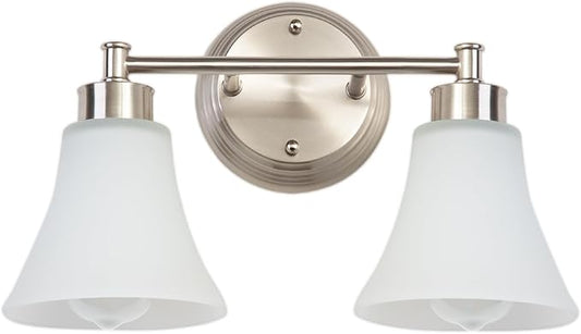 LOUSACE 2 Light Bathroom Vanity Light Brushed Nickel Bathroom Lighting Fixtures Over Mirror with Opal White Frosted Glass, Vintage Traditional Wall Lighting Fixture Satin Nickel Vanity Lights