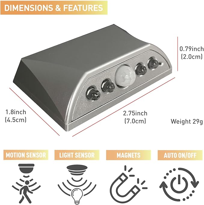 RADIXIUM Silver 2 Pack Motion Sensor Keyhole Light - Automatic on/Off Infrared LED, Suitable for Front Doors, corridors, Stairs in The Dark | 3-Way Installation(Magnetic Suction、Adhesive and Screw)