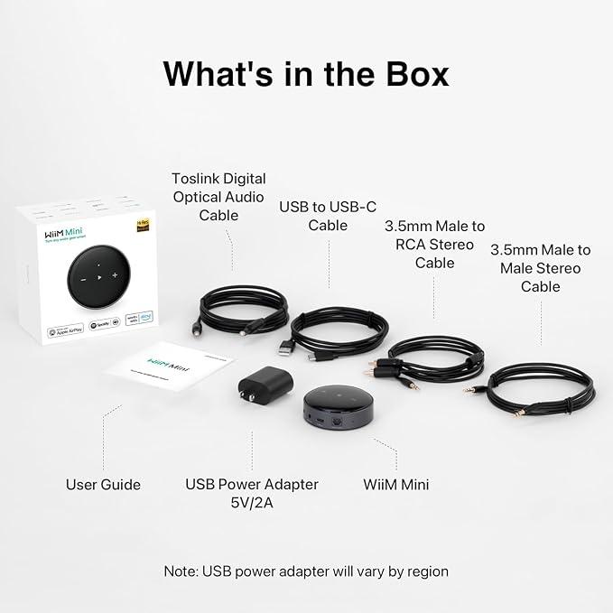 WiiM Mini AirPlay 2 Wireless Audio Streamer, Multiroom Stereo, Preamplifier, Works with Alexa and Siri Voice Assistants, Stream Hi-Res Audio from Amazon Music, Tidal and More