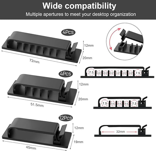 Halsouy Cable Management Clips, 20Pcs Cord Organizers Wire Clips Cord Holder for TV PC Ethernet Cable Desk Home Office (Black)