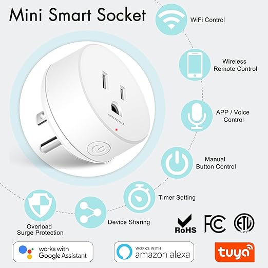WiFi Smart Outlet Plug with Remote,GreenCycle 2 Electric Smart Plug with Remote,Compatible with Alexa and Google Home via Tuya,15A/1500W,Remote Control from Anywhere,TUV FCC List(2.4G)