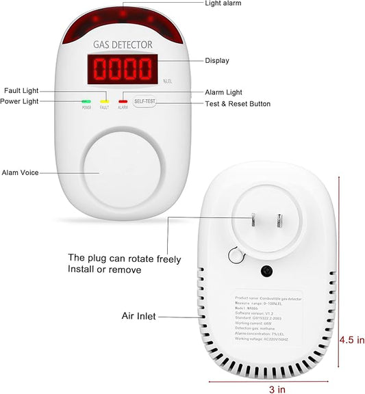 Gas Leak Detector for Home - Plug in Gas Detector for Home Natural Gas,Combustible Gas Detector for LNG, LPG, Propane, Methane.
