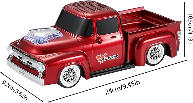 WSTER WS-538 Retro Pickup Truck Bluetooth Replica Speaker โ Portable Wireless Car Model Speaker with FM, TWS, LED Party Lights, USB/TF Playback, Built-in Microphone, Type-C, Surprise Gift(Red)