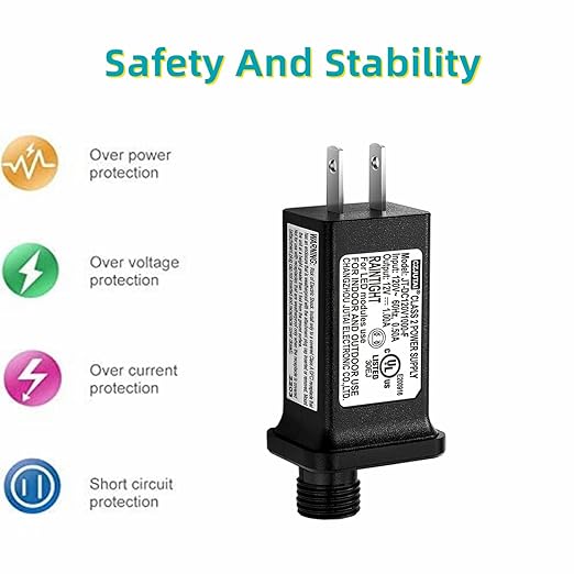 2PCS Replacement 12V 1A LED Transformer JT-DC120V1000-F Class 2 Power Supply Adapter Ip44 LED Light Controller Low Voltage Transformer for Christmas String Light Inflatable Decorations (12V12W 2PCS)