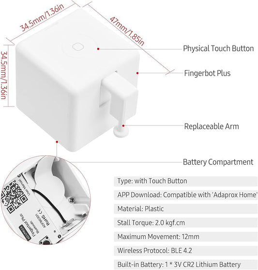 Irfora Mini BT Fingerbot Home Automation Controller with Touch Button APP Control Voice Control Schedule Timer Fingerbot Home Appliances Switch Pusher Smart Controller (BT Gateway Required)