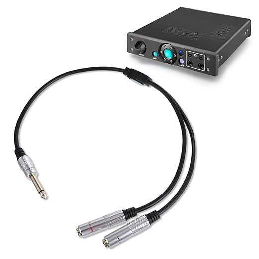 6.35mm TS Guitar Signal Audio Y Splitter Cable, 1/4 Inch Mono Male to Dual Mono Female Jack Adapter with Gold Plated Connectors, Audio Y-Adapter for Microphone Speaker HiFi System Guitar(50cm/1.6ft)