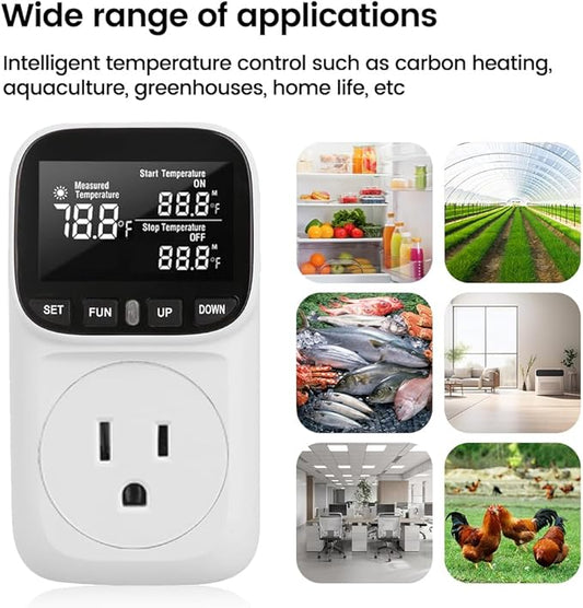 Diymore 1800W Digital Temperature Controller Plug in Thermostat Outlet Digital RV Thermostat Heating Cooling Mode Timer 15A /120V -104℉~210℉ for Incubator Thermometer Pool Thermometer