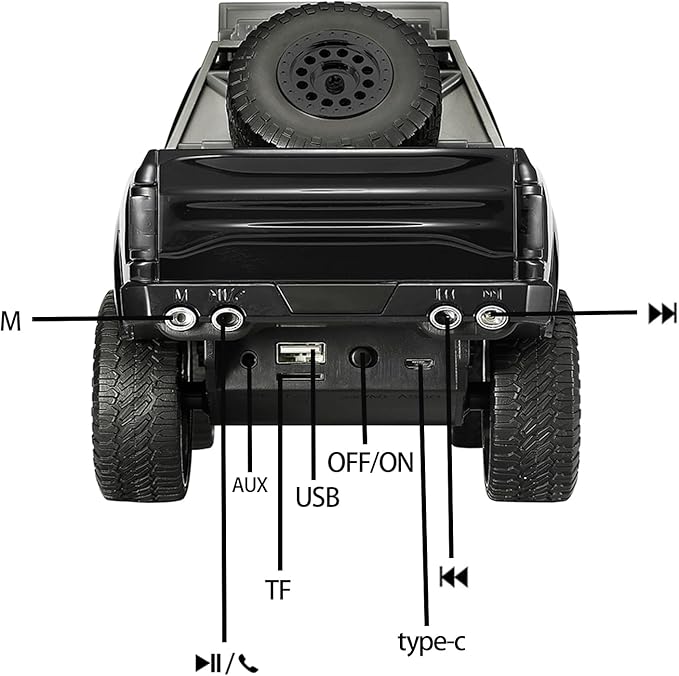 WS-589 Rugged Pickup Truck Bluetooth Replica Speaker β Portable Audio with TWS, LED Party Lights & HD Stereo | Unique Surprise Gift for Music & Truck Lovers (Black)