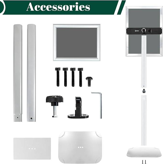 Heavy Duty Pedestal Sign Holder for Display, 8.5 x 11 inches Adjustable Floor Standing Sign Holder with Weighted Base , Vertical and Horizontal View Sign Stand for Indoor/Outdoor Advertising,Silver