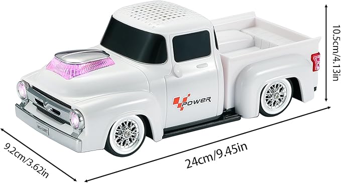 WSTER WS-538 Retro Pickup Truck Bluetooth Replica Speaker โ Portable Wireless Car Model Speaker with FM, TWS, LED Party Lights, USB/TF Playback, Built-in Microphone, Type-C, Surprise Gift(White)