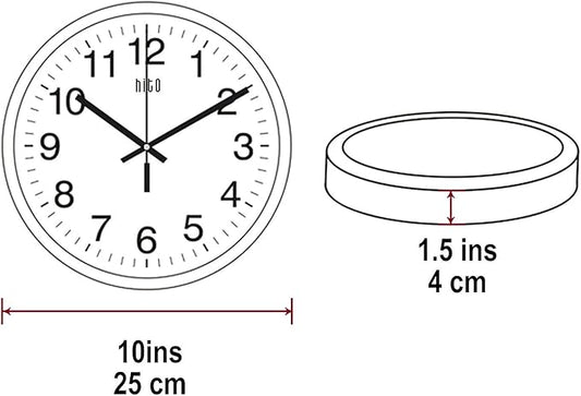 HITO 10” Silent Wall Clock Battery Operated Non Ticking Sweep Movement Glass Cover Silver Aluminum Frame, for Kitchen, Bedroom, Home Office, Living Room Decor (Blue)