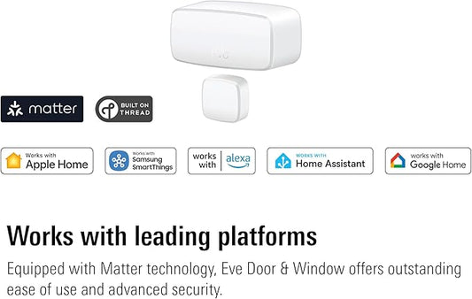 Eve Door & Window (Matter) 3 Pack โ Smart Contact Sensor for Doors & Windows, Open/Closed State, Automatic Control of Accessories, Matter Over Thread, Apple Home, Alexa, Google Home, SmartThings