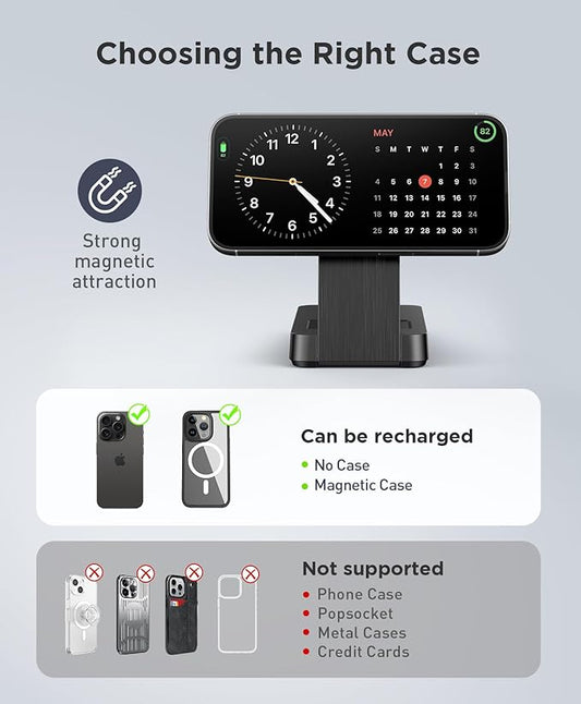 3 in 1 Magnetic Wireless for iPhone Charging Station: Foldable Portable Charger for iPhone 16-12 Pro Max & Apple Watch & AirPods, for Apple Multiple Devices Charger for Home,Office&Travel