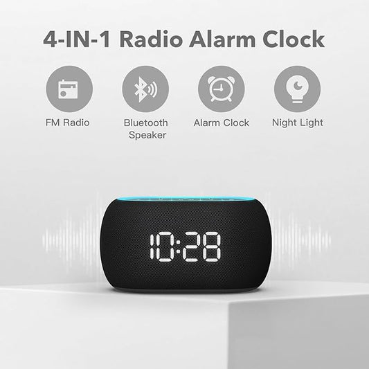 ANJANK Alarm Clock FM Radio with Bluetooth Speaker, Hi-Fi Stereo Sound, 7 Clolors Night Light, 0-100% Dimmer,8 Wake Up Sounds,16-Level Volume, Small Digital Clock with Sleep Timer for Bedroom Bedside