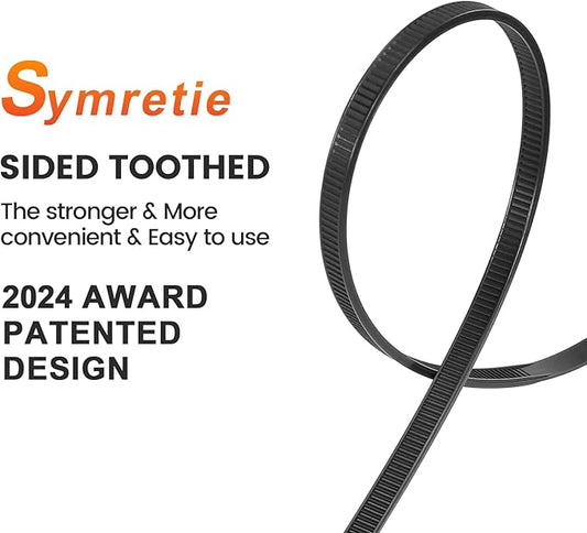 Symretie Assorted Zip Ties (400 Pack) - 6+8+12+14 Inch Double Sided Toothed, 100 LBS Tensile Strength. Heavy Duty Self-Locking Adjustable Nylon Cable Ties, More Durable for Indoor & Outdoor Use.