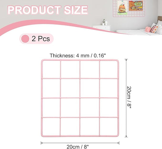 PATIKIL 8"x8" Wire Grid Panel, 2 Pack Board Photo Pictures Memo Display Grid Panels Hanging Organizer Wall Decorative Panel for Home Office Wedding, Pink