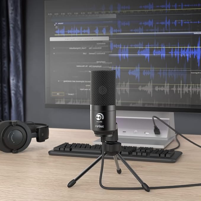 FIFINE USB Microphone, Metal Condenser Recording Microphone for MAC OS, Windows, Cardioid Laptop Mic for Recording Vocals, Voice Overs, Streaming, Meeting and YouTube Videos-K669B