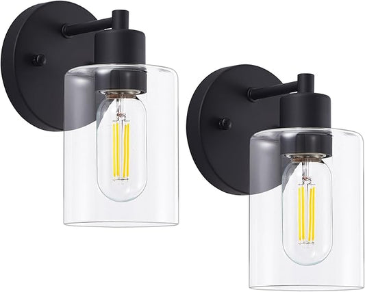 SOPEAS Wall Sconces for Bathroom, Modern Vanity Light Fixtures, Black Wall Mount Lighting Lanterns, Farmhouse Wall Lights with Clear Glass Shade for Bedroom Living Room Mirror Hallway Kitchen(2PACK)