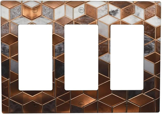 Bvtewkhz Brown Abstract Luxury Modern Geometric Cubic Marble 3 Gang Triple Rocker Decorative Light Switch Covers Electrical Faceplate Switch Plates for Bathroom Kitchen Home