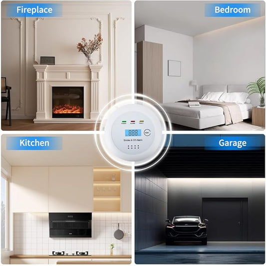 2 in1 Smoke Detector Carbon Monoxide Detector Combo,with LCD Digital Display and Sound Warning Test Button,Battery Powered,Easy Installation, for Home, Bedroom, Kitchen (3PACKS)
