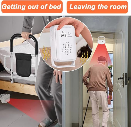 Bed Alarm for Elderly Adults Wireless,Bed Sensor Alarm and Fall Prevention for Elderly/Dementia Patients and More,Caregiver Pager/ Motion Sensor Alert with Vibration【 Newly Upgraded】