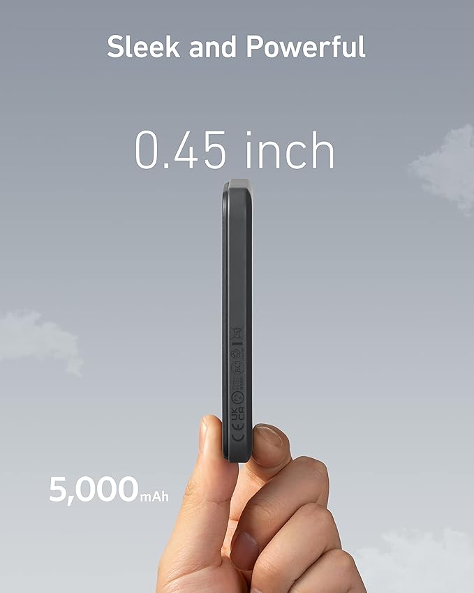Anker 621 Magnetic Portable Charger (MagGo), 5,000mAh Wireless Power Bank with USB-C Cable, Magsafe-Compatible Battery Pack for iPhone 16/15/14/13/12 Series