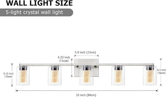 SADENICEL 5 Light Bathroom Light Fixtures, Brushed Nickel Vanity Lights Crystal Dimmable LED White/Neutral/Warm Bathroom Lights Over Mirror for Bathroom, Bedroom,Living Room (5 Light)