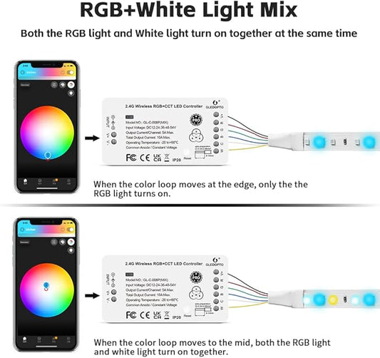 GLEDOPTO ZigBee 3.0 RGBCCT LED Strip Controller Pro RGB Color and Warm White Cold White Light Mix PWM Dimming Smart Phone App Voice Control Work with Hub Bridge (ZigBee Hub Required)