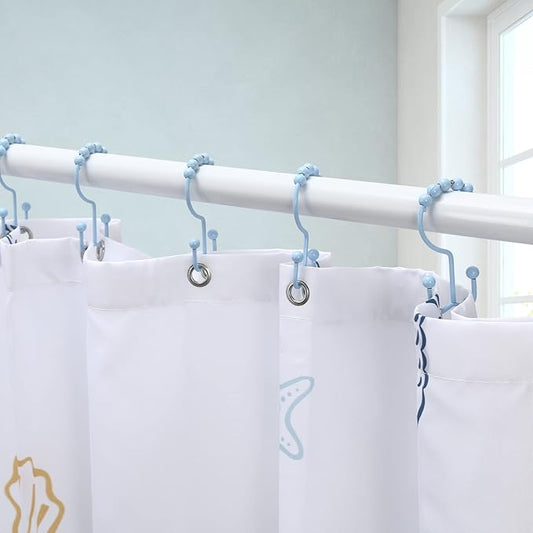 Shower Curtain Hooks, Goowin Shower Curtain Rings, Stainless Steel Shower Curtain Hooks Rust Proof Free Sliding Double Shower Hooks for Curtain, Shower Curtains & Liners (Blue)