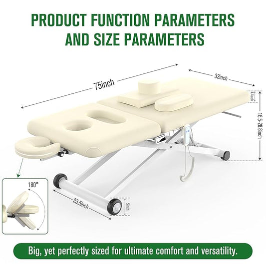 Electric Massage Table, Electric Lift Motor Height adjustable and Manual Backrest Adjustable Angle for Treatment/Medical Spa/Facial Bed/Beauty Bed/Massage Bed and More - 32 Wide x 75 Long - White