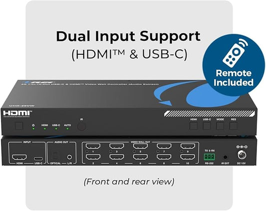 OREI 4K 3x3 Video Wall Controller – HDMI & USB-C Video Wall Processor, 1080p Output per Screen, Multi-Layout Display Modes, 180° Rotation, Bezel Control, RS-232, Audio Extraction