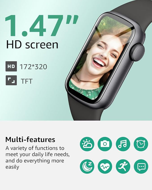 IMFRCHCS Fitness Tracker,Smart Watch with 1.47" Touch Display,137+Sport Modes Fitness Watch with Heart Rate Sleep Monitor, Step Counter,IP68 Waterproof Activity Trackers for Women Men